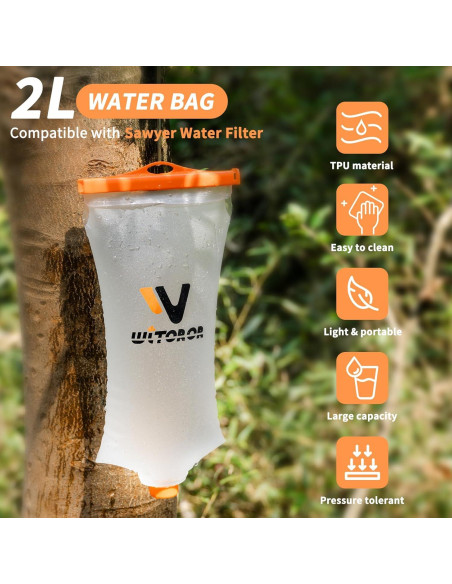 Bolsa de Agua 2L WITOROR TPU Colapsable y Ligera para Camping