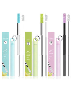 Popotes Reutilizables INVODA 3Pcs Acero Inoxidable Plegables