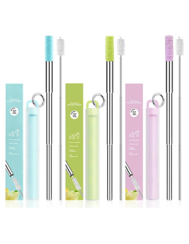 Popotes Reutilizables INVODA 3Pcs Acero Inoxidable Plegables