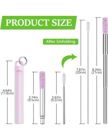 Popotes Reutilizables INVODA 3Pcs Acero Inoxidable Plegables