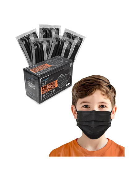 Mascarillas desechables FriCARE para niños 4 capas negro 50 unidades