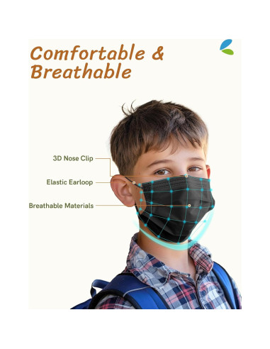 Mascarillas desechables FriCARE para niños 4 capas negro 50 unidades