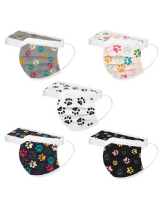 Mascarillas Desechables 50PCS Huella de Patas 3 Capas Adultos