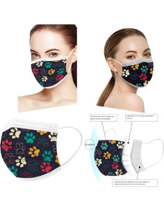 Mascarillas Desechables 50PCS Huella de Patas 3 Capas Adultos 2
