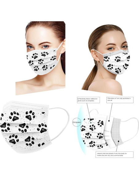 Mascarillas Desechables 50PCS Huella de Patas 3 Capas Adultos