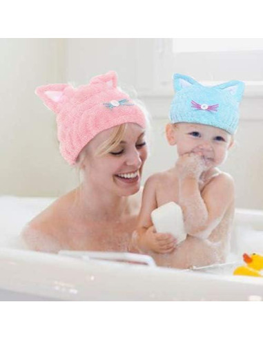 Toalla de Microfibra para Cabello Mdoahny - Gato Azul y Rosa