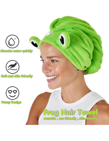 2 Toallas de Microfibra para el Cabello Globalnice - Diseño Rana