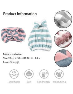 Gorro de toalla de microfibra SHxxyljh para cabello - 2 unidades 2