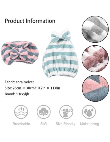 Gorro de toalla de microfibra SHxxyljh para cabello - 2 unidades