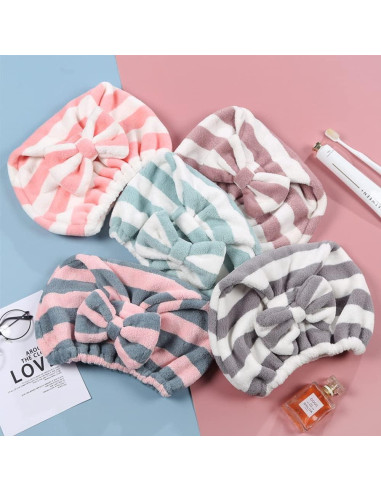 Gorro de toalla de microfibra SHxxyljh para cabello - 2 unidades