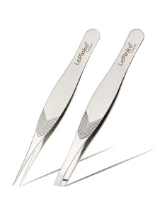 Set de Pinzas de Precisión LePinko 2PCS Acero Inoxidable Plata