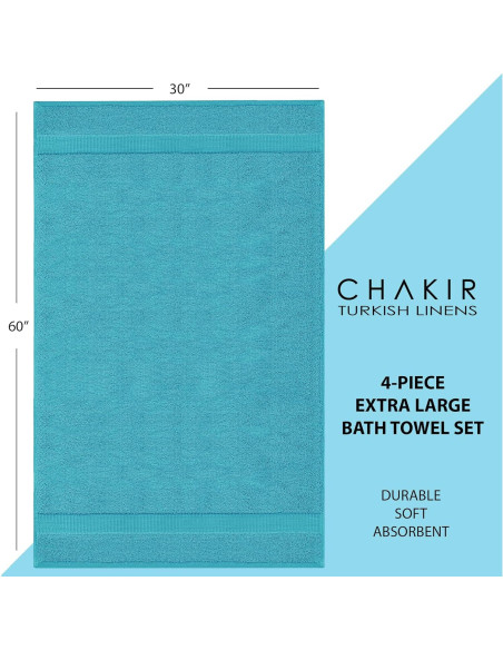 Toallas de Baño Extra Grandes Chakir 100% Algodón Aqua Set de 4