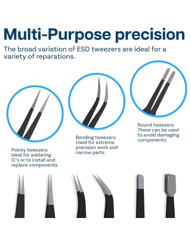 Juego de 10 Pinzas de Precisión ESD MMOBIEL con Estuche
