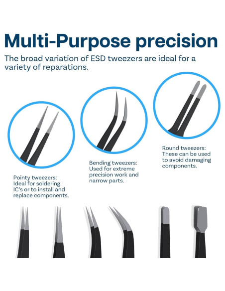 Juego de 10 Pinzas de Precisión ESD MMOBIEL con Estuche