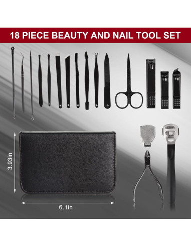 Kit de Manicura y Pedicura 18 en 1 BENLEEDUO Acero Inoxidable