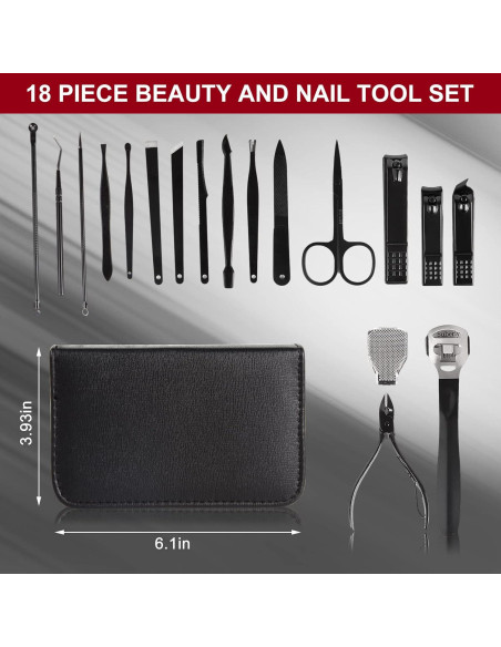 Kit de Manicura y Pedicura 18 en 1 BENLEEDUO Acero Inoxidable