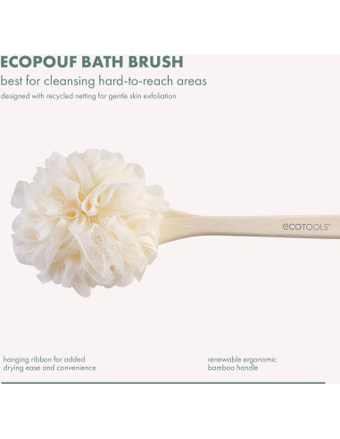 Cepillo de Baño EcoPouf EcoTools - 2 Unidades, Mango Largo, Ecológico