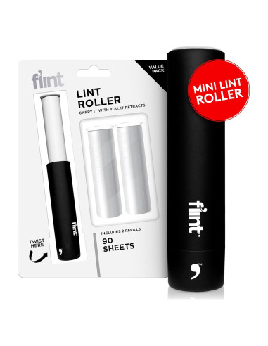 Rodillo Quitapelusas Mini Flint Negro 90 Hojas Extra Pegajosas