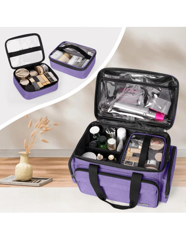 Bolsa de Maquillaje Grande BAFASO Púrpura con Divisores