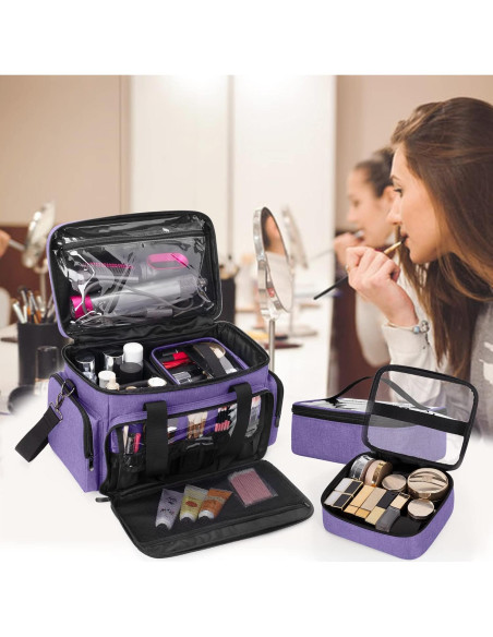 Bolsa de Maquillaje Grande BAFASO Púrpura con Divisores