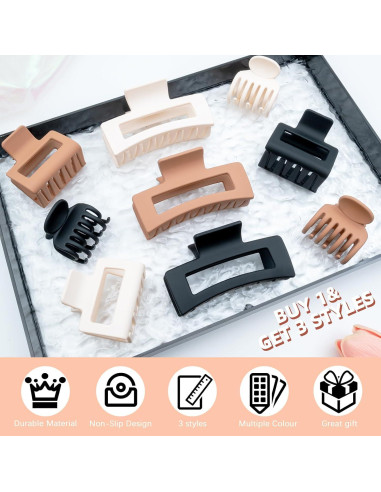 9 Clips de Cabello Mate GlowMyst - Grandes y Pequeños, Antideslizantes