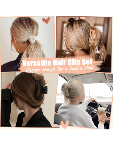 9 Clips de Cabello Mate GlowMyst - Grandes y Pequeños, Antideslizantes