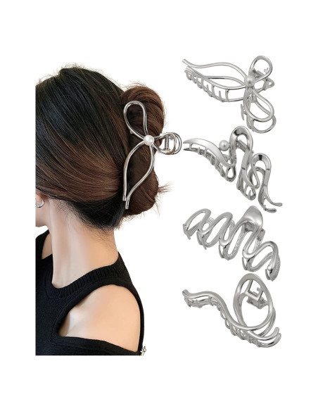 Clips de Garra de Metal HAIMEIKANG - 4 Pcs Plata para Cabello