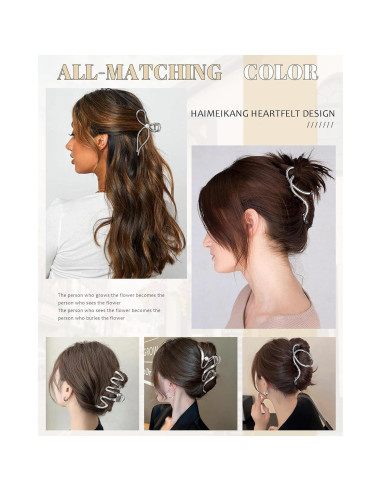 Clips de Garra de Metal HAIMEIKANG - 4 Pcs Plata para Cabello