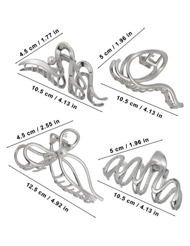 Clips de Garra de Metal HAIMEIKANG - 4 Pcs Plata para Cabello