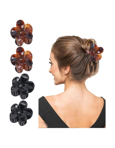 4 Clips de Pelo Flor Antideslizantes Morhom - Tortuga y Negro