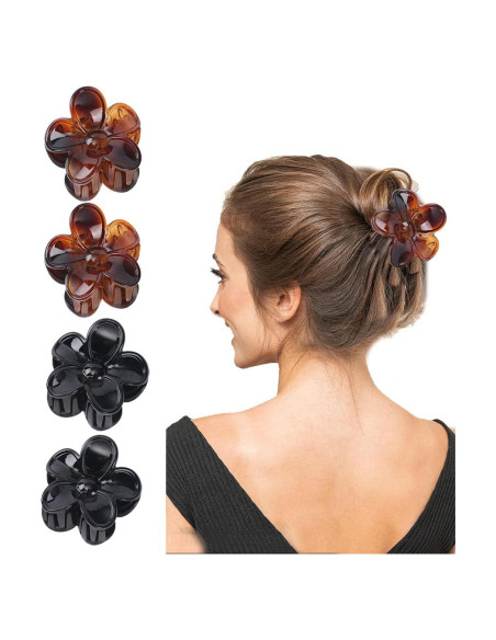 4 Clips de Pelo Flor Antideslizantes Morhom - Tortuga y Negro