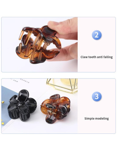 4 Clips de Pelo Flor Antideslizantes Morhom - Tortuga y Negro