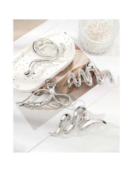 Clips de Garra de Metal HAIMEIKANG - 4 Pcs Plata para Cabello