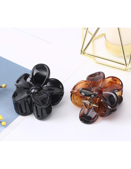 4 Clips de Pelo Flor Antideslizantes Morhom - Tortuga y Negro