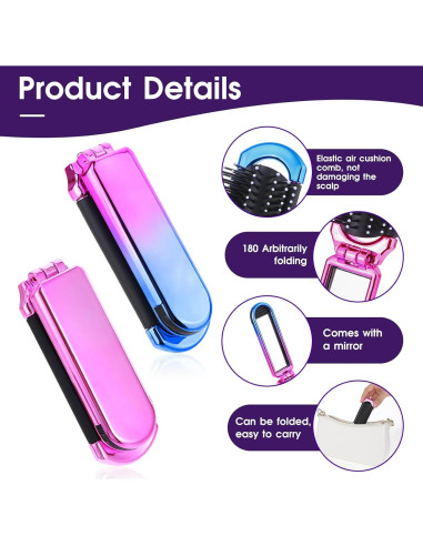 Cepillo de Pelo Plegable con Espejo MOZEAT LENS - 2 Piezas Rosa