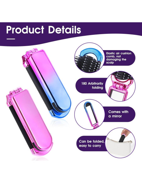Cepillo de Pelo Plegable con Espejo MOZEAT LENS - 2 Piezas Rosa