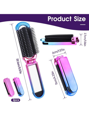 Cepillo de Pelo Plegable con Espejo MOZEAT LENS - 2 Piezas Rosa