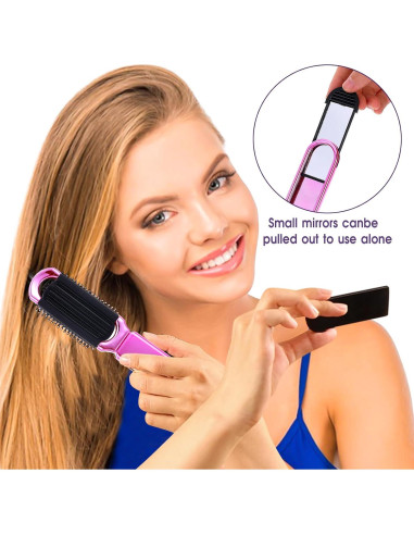 Cepillo de Pelo Plegable con Espejo MOZEAT LENS - 2 Piezas Rosa