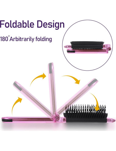 Cepillo de Pelo Plegable con Espejo Rosa MOZEAT LENS