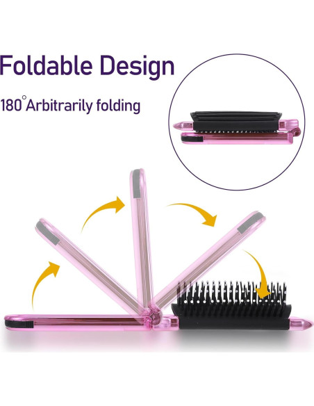 Cepillo de Pelo Plegable con Espejo Rosa MOZEAT LENS