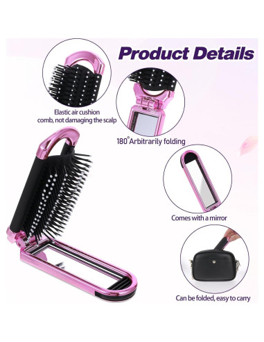 Cepillo de Pelo Plegable con Espejo Rosa MOZEAT LENS