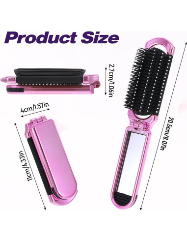 Cepillo de Pelo Plegable con Espejo Rosa MOZEAT LENS