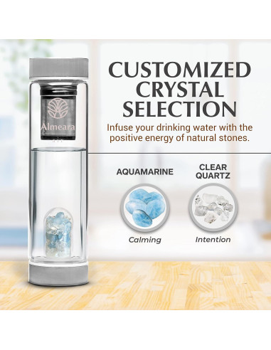 Botella de Agua de Cristal Almeara 480ml con Infusor y Cristales