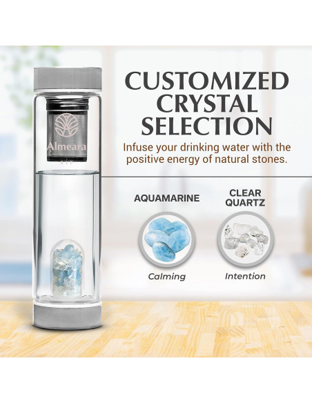 Botella de Agua de Cristal Almeara 480ml con Infusor y Cristales