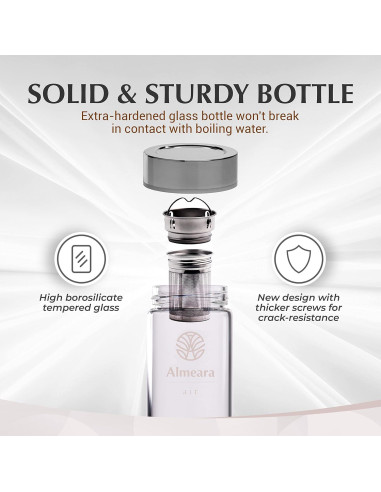 Botella de Agua de Cristal Almeara 480ml con Infusor y Cristales