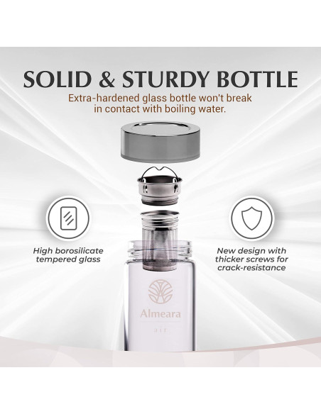 Botella de Agua de Cristal Almeara 480ml con Infusor y Cristales