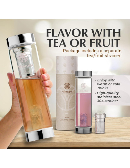 Botella de Agua de Cristal Almeara 480ml con Infusor y Cristales