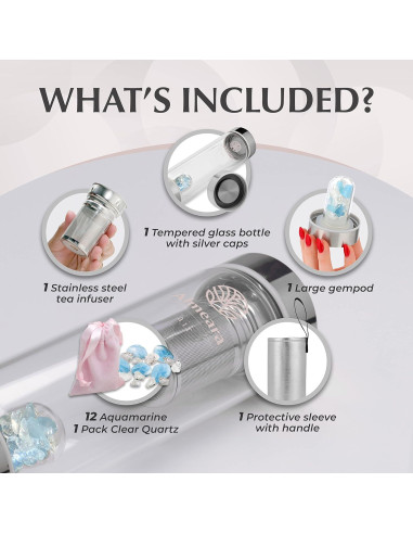 Botella de Agua de Cristal Almeara 480ml con Infusor y Cristales