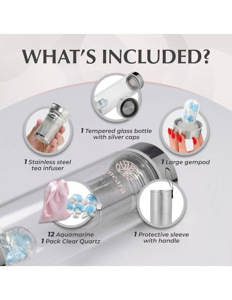 Botella de Agua de Cristal Almeara 480ml con Infusor y Cristales