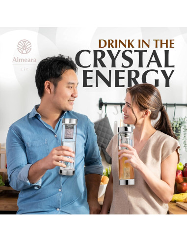 Botella de Agua de Cristal Almeara 480ml con Infusor y Cristales